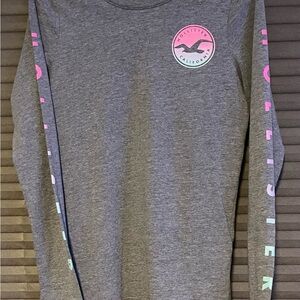 Hollister Gray Long Sleeve Tee with Pastel Accents